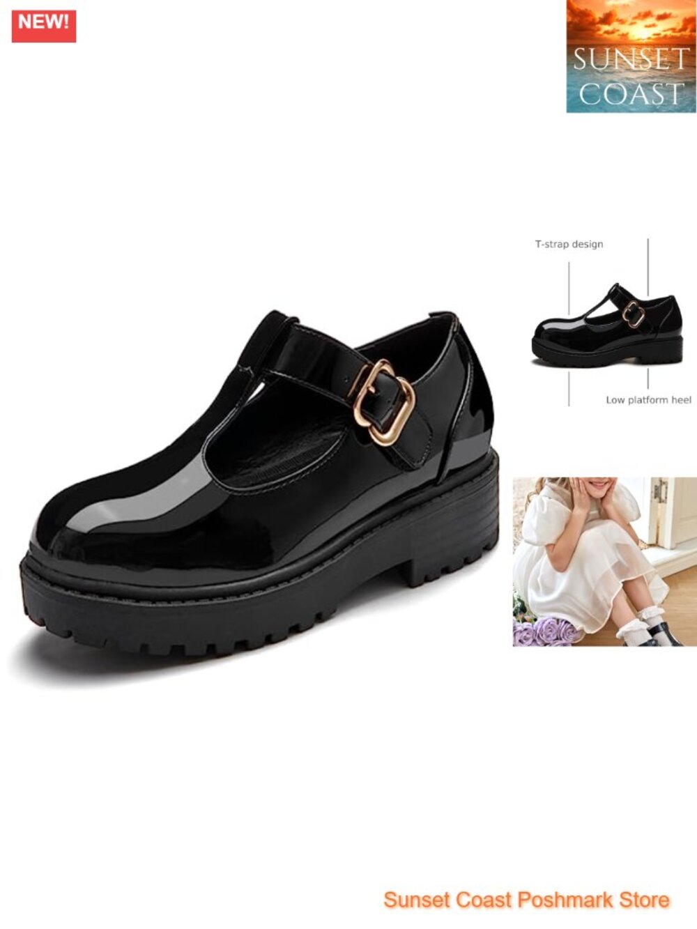 Girls Mary Jane Dress Shoes Platform Loafers School Uniform Chunky Heel T-Strap